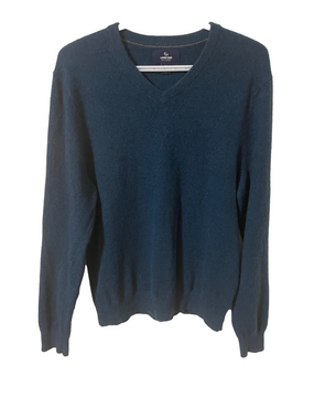 Lands' End Cashmere V-Neck Teal Blue Sweater Size Medium